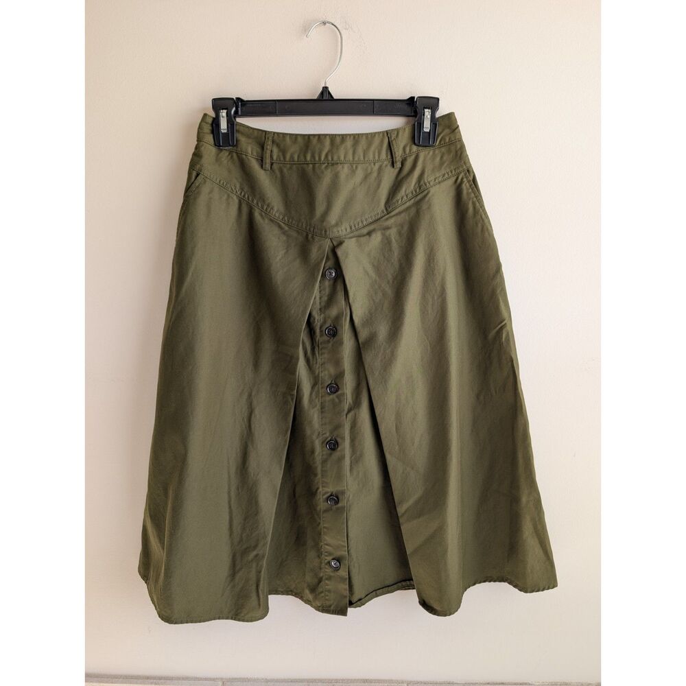 Banana Republic Skirt Women 4 Olive Green Button Front Midi Utility A-line